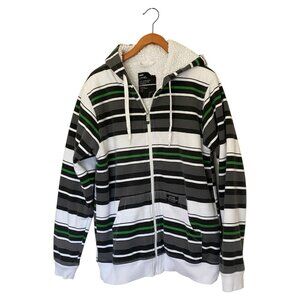 Empyre Full Zip Hoodie White Black Gray Striped Sherpa Lined Men's Size L Rare
